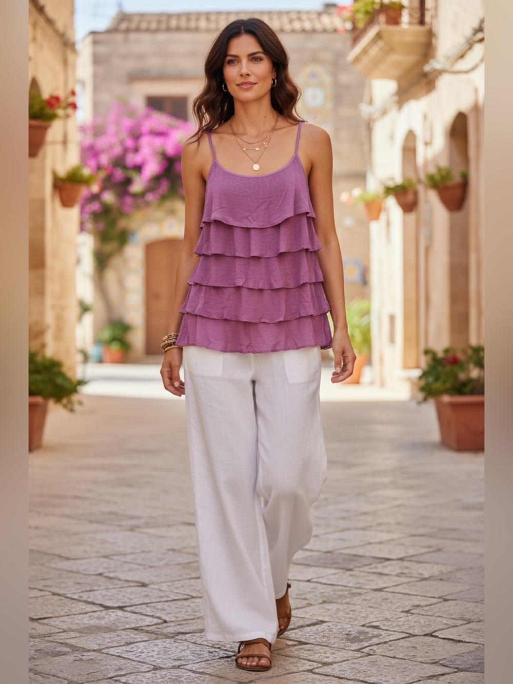 Banana Republic Medium Layered Ruffle Cami Top - Mauve Pink